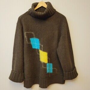 DKNY Wool Size 2 Brown Abstract Patern Women Turtleneck Sweater
